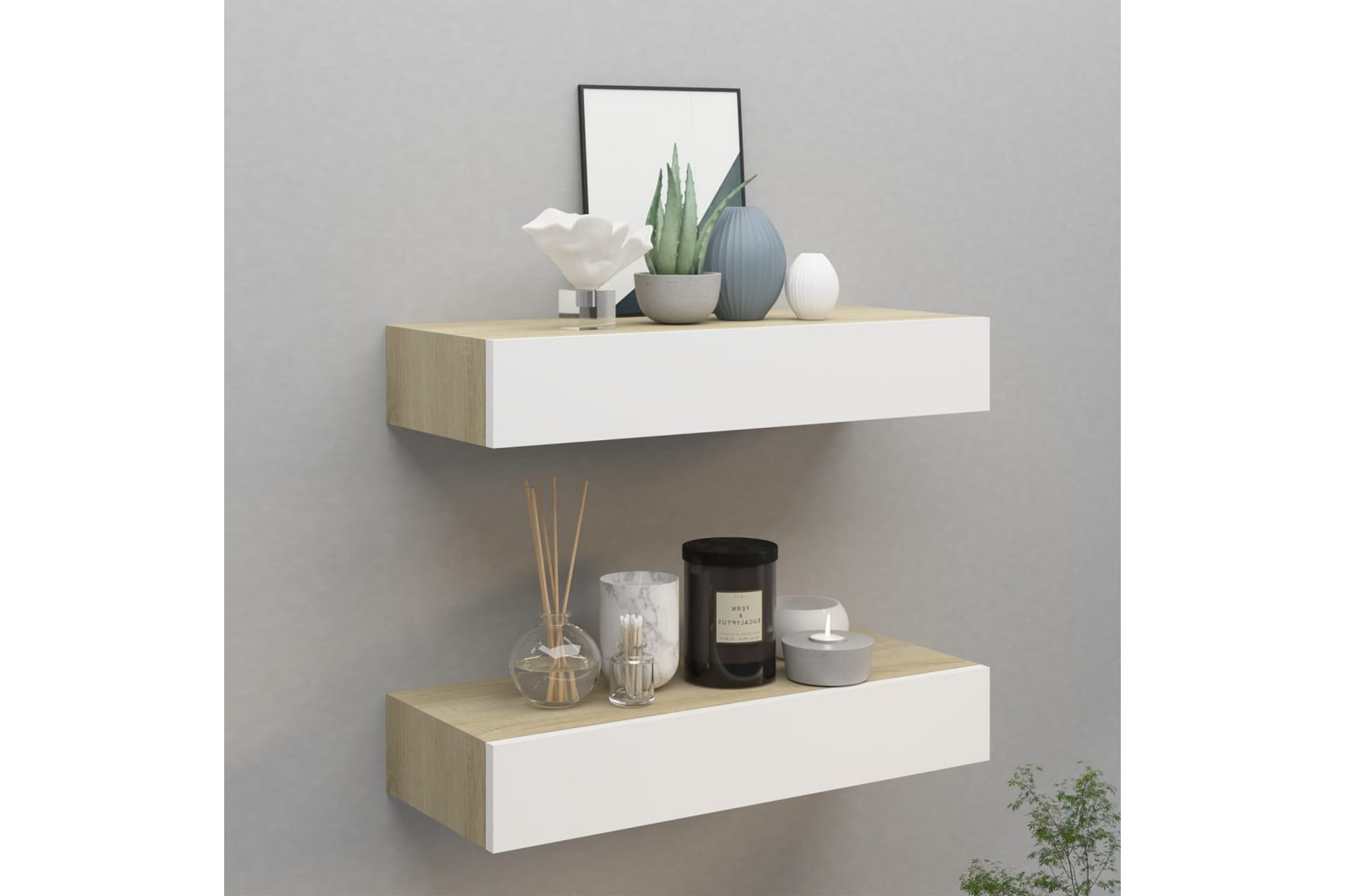 Be Basic væghængte hylder m skuffe 2 stk 60x23 5x10 cm MDF Grå