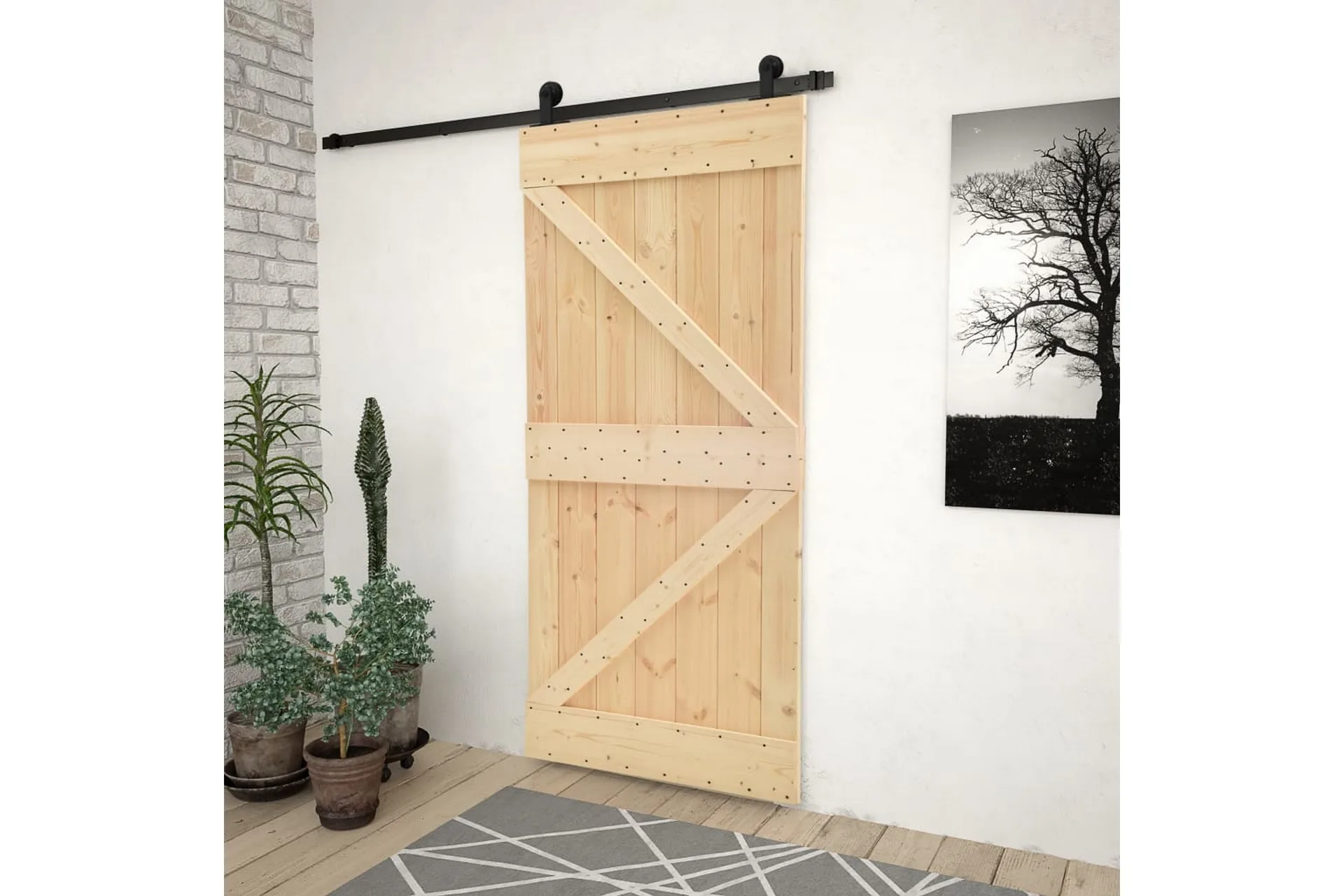 Skjutdörr med beslag 90x210 cm massiv furu - Förvaring - Furniturebox