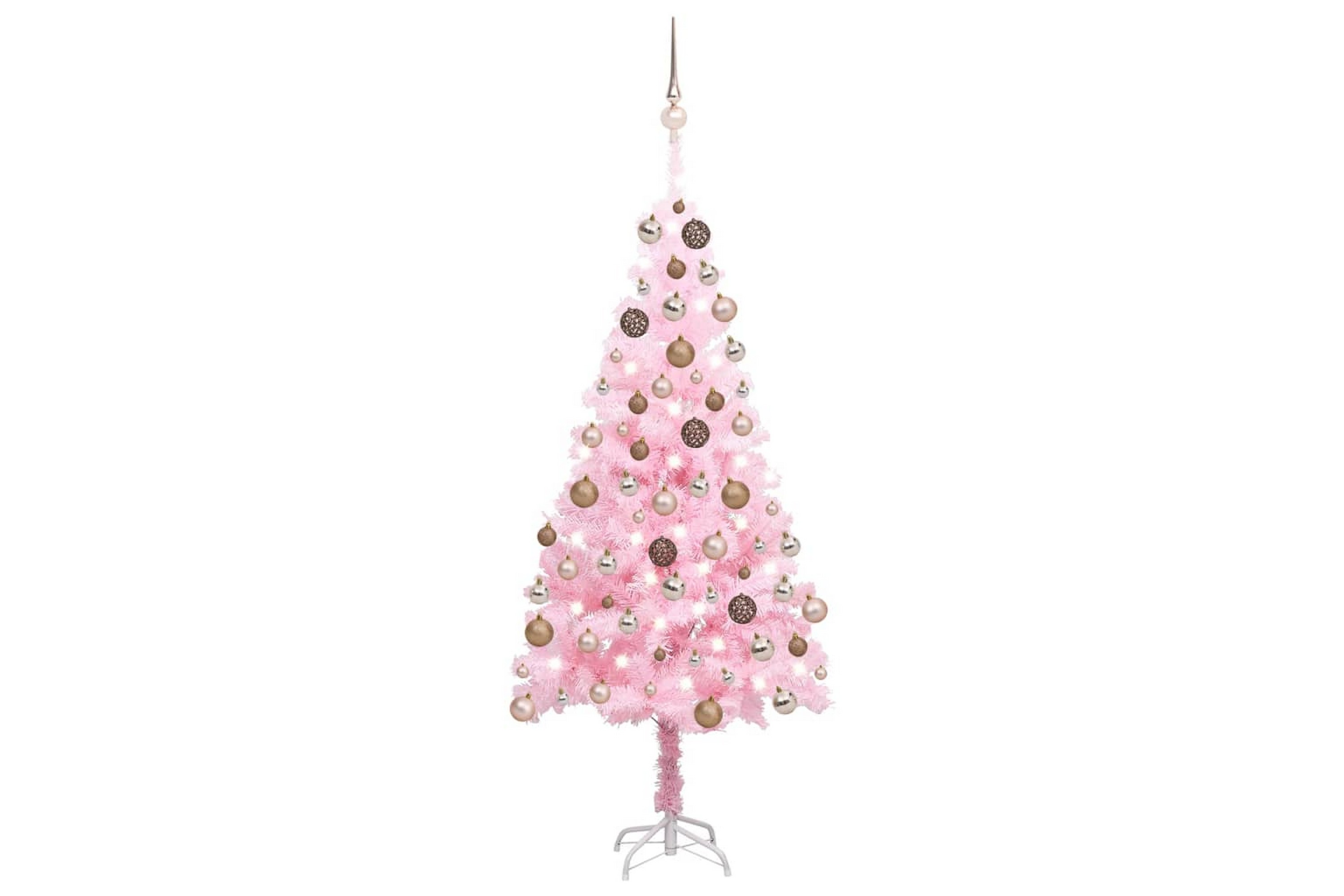 Plastgran med LED och julgranskulor rosa 120 cm PVC Plastgran