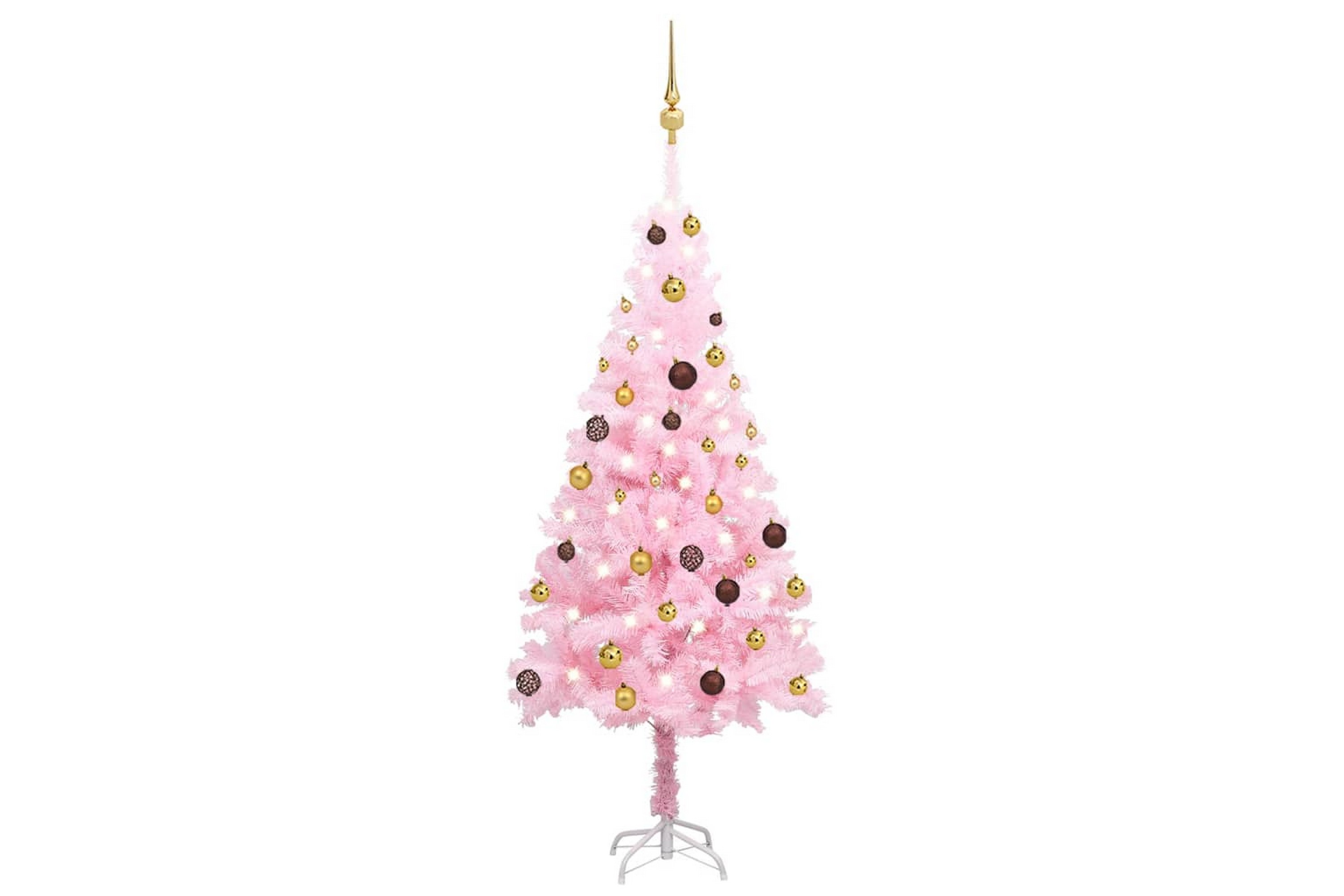 Plastgran med LED och julgranskulor rosa 150 cm PVC Inredning & dekor