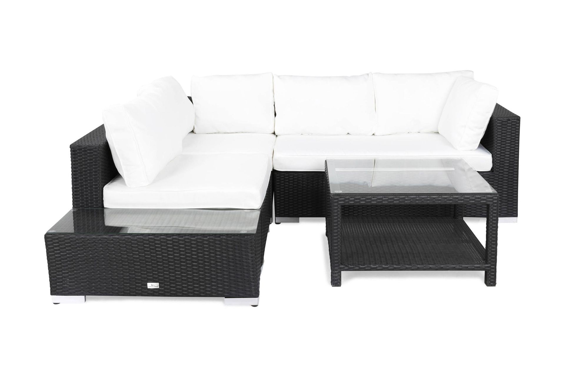 Comfort Garden Bahamas Loungegrupp utomhus - Soffgrupp till trädgård 4-sits - Loungeset konstrotting utemöbler Svart med vit dya - Trädgård & spabad - Trademax